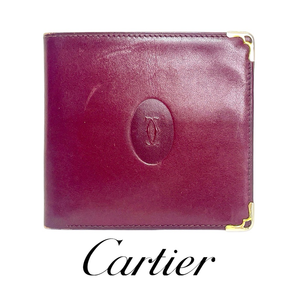 Cartier Bordeaux Bifold Wallet w Gold Plated Trim
